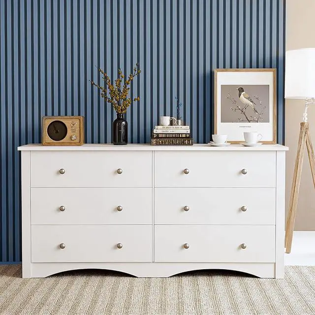Alt view image 6 of 6 - 6 Drawer Dresser for Bedroom, Wood Dresser Wide Storage Organizer for Living Room Hallway Closets (White)
