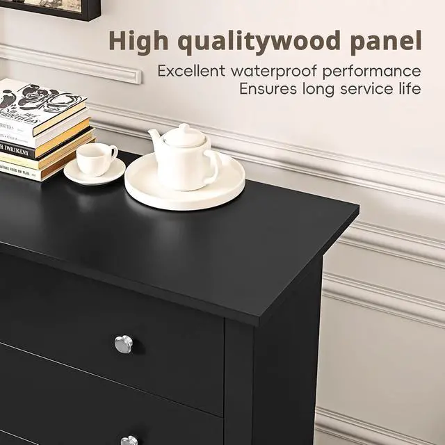 Alt view image 4 of 7 - 6 Drawer Dresser for Bedroom, Wood Dresser Wide Storage Organizer for Living Room Hallway Closets (Dark Black)
