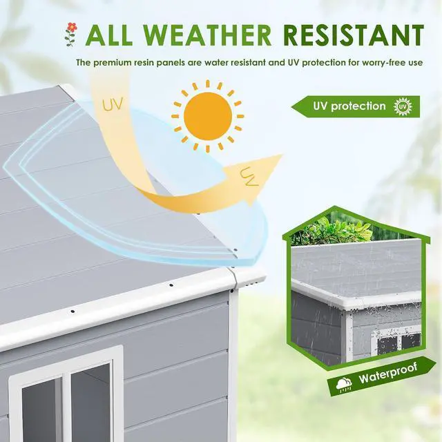 Alt view image 5 of 6 - Plastic Outdoor Storage Shed, 6 x 4 FT Resin Shed with Floor and Lockable Door, Outside Waterproof Garden Tool Sheds for Patio Backyard Lawn, Gray