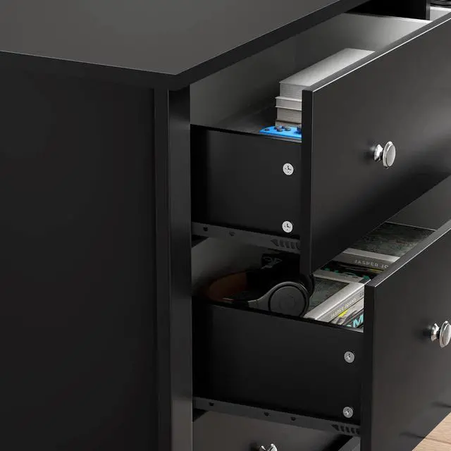 Alt view image 6 of 7 - 6 Drawer Dresser for Bedroom, Wood Dresser Wide Storage Organizer for Living Room Hallway Closets (Dark Black)