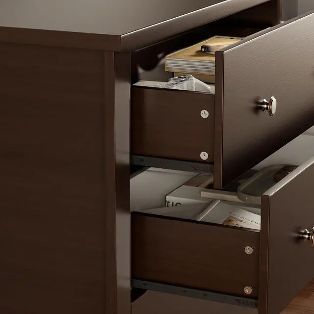 Alt view image 6 of 7 - 6 Drawer Dresser for Bedroom, Wood Dresser Wide Storage Organizer, Storaged Drawer Units for Hallway Closets (Brown)