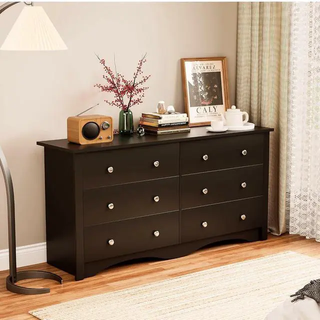 Alt view image 4 of 7 - 6 Drawer Dresser for Bedroom, Wood Dresser Wide Storage Organizer, Storaged Drawer Units for Hallway Closets (Brown)