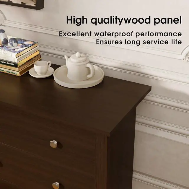 Alt view image 5 of 7 - 6 Drawer Dresser for Bedroom, Wood Dresser Wide Storage Organizer, Storaged Drawer Units for Hallway Closets (Brown)
