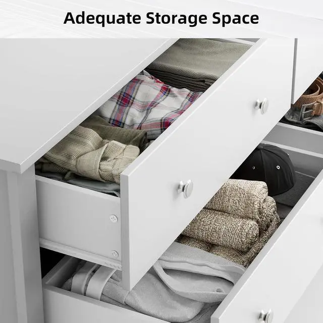 Alt view image 7 of 7 - 6 Drawer Dresser Chests for Bedroom, Storage Dressers Organizer with Anti-Tilt Devices, Modern Wide Wood Chest of Drawers for Living Room Hallway Entryway (White)