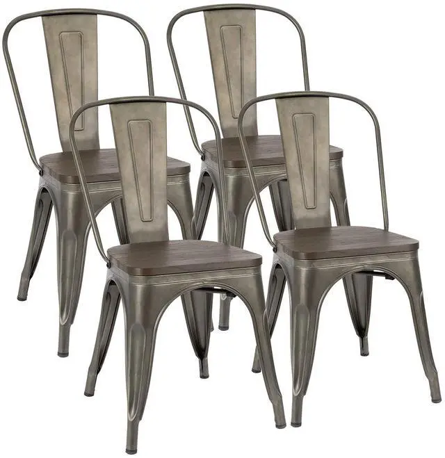 Main image of Metal Dining Chair Indoor-Outdoor Use Stackable Chic Dining Bistro Cafe Side Metal Chairs Set of 4(Gun)