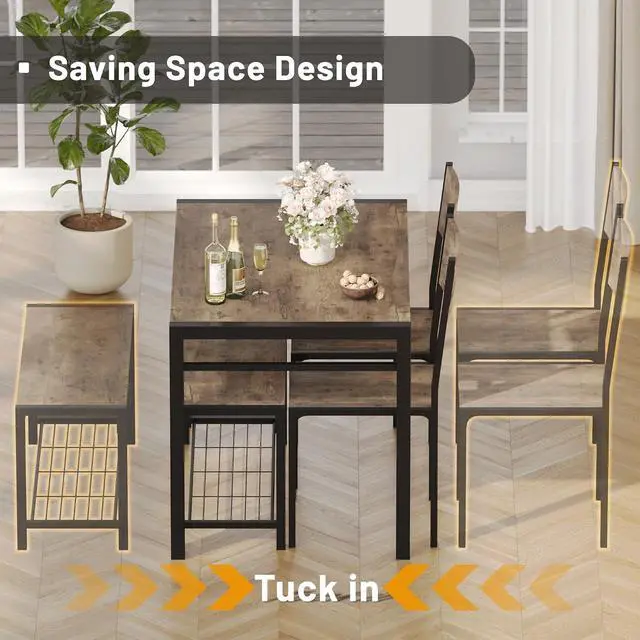 Alt view image 5 of 7 - 43.3" Dining Table Set for 4, Kitchen Table with Bench & 2 Chairs Modern Rectangular Metal Frame Dining Furniture Set for Small Space (Rustic Brown)
