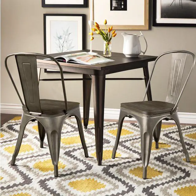 Alt view image 2 of 7 - Metal Dining Chair Indoor-Outdoor Use Stackable Chic Dining Bistro Cafe Side Metal Chairs Set of 4(Gun)