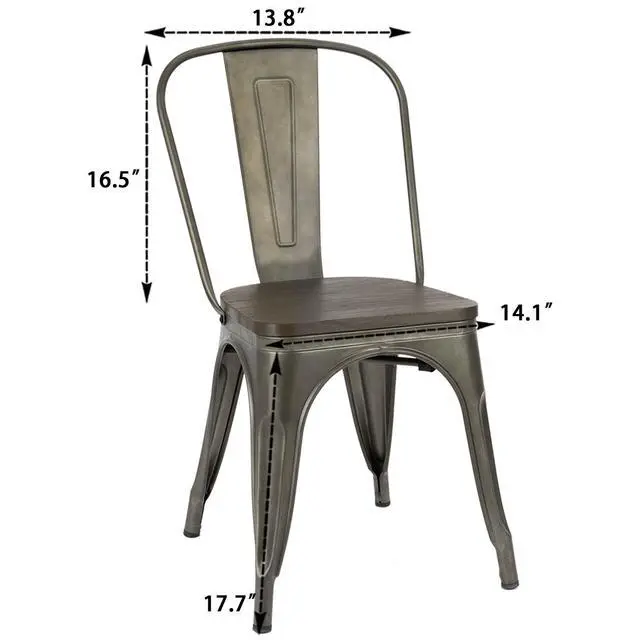 Alt view image 3 of 7 - Metal Dining Chair Indoor-Outdoor Use Stackable Chic Dining Bistro Cafe Side Metal Chairs Set of 4(Gun)