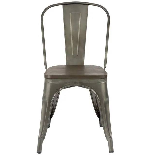 Alt view image 5 of 7 - Metal Dining Chair Indoor-Outdoor Use Stackable Chic Dining Bistro Cafe Side Metal Chairs Set of 4(Gun)