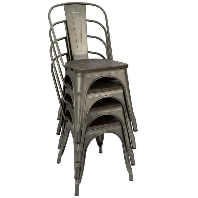 Alt view image 6 of 7 - Metal Dining Chair Indoor-Outdoor Use Stackable Chic Dining Bistro Cafe Side Metal Chairs Set of 4(Gun)