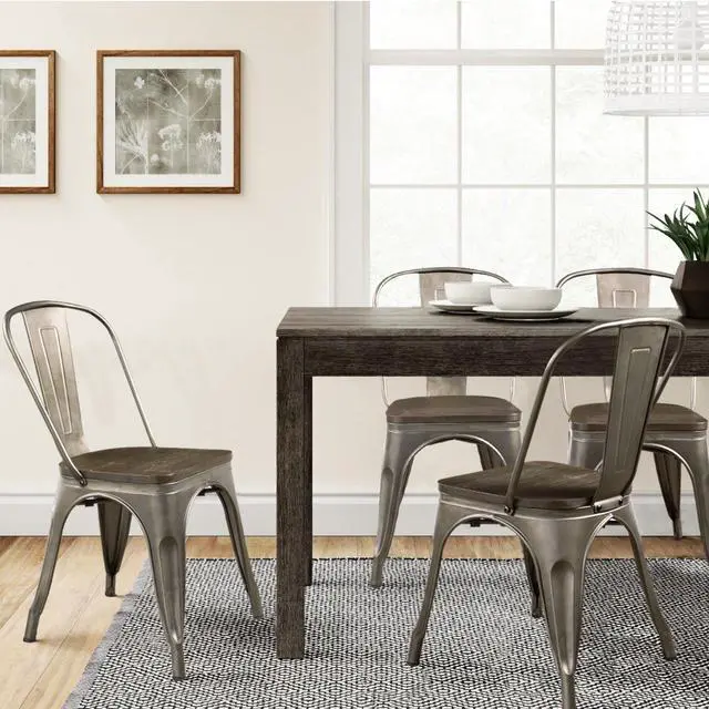 Alt view image 7 of 7 - Metal Dining Chair Indoor-Outdoor Use Stackable Chic Dining Bistro Cafe Side Metal Chairs Set of 4(Gun)