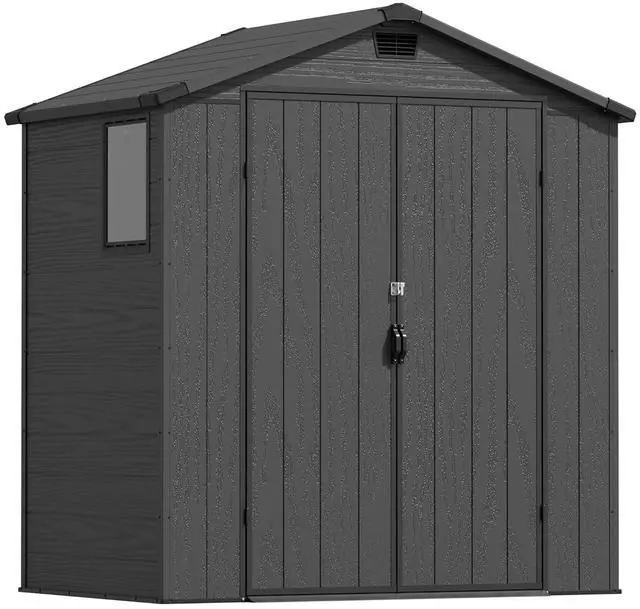 Main image of 6x4 FT Resin Storage Shed with Floor, Waterproof Tool Storage Shed with Lockable Door for Patio, Garden, Backyard, Dark Gray
