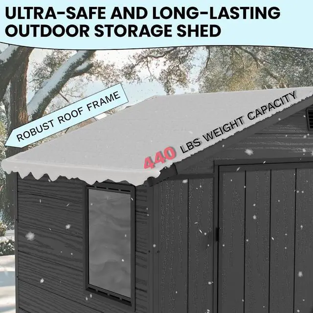 Alt view image 4 of 7 - 6x4 FT Resin Storage Shed with Floor, Waterproof Tool Storage Shed with Lockable Door for Patio, Garden, Backyard, Dark Gray