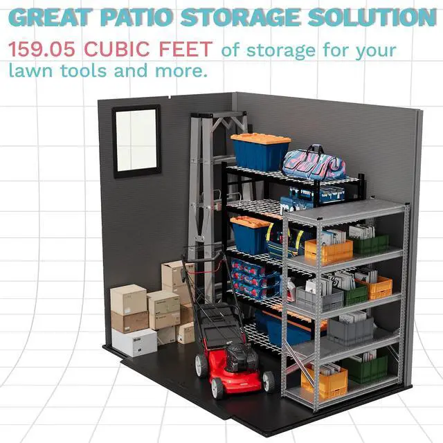Alt view image 5 of 7 - 6x4 FT Resin Storage Shed with Floor, Waterproof Tool Storage Shed with Lockable Door for Patio, Garden, Backyard, Dark Gray
