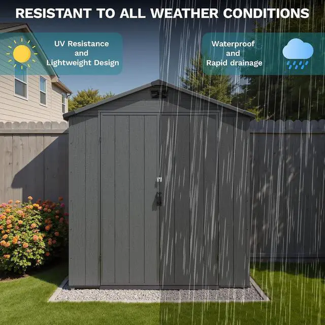 Alt view image 6 of 7 - 6x4 FT Resin Storage Shed with Floor, Waterproof Tool Storage Shed with Lockable Door for Patio, Garden, Backyard, Dark Gray