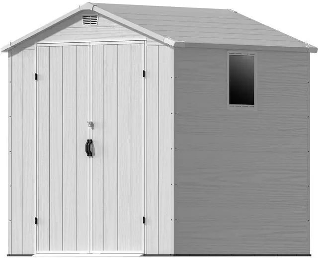 Main image of 6x6 FT Plastic Outdoor Storage Shed - Lockable Resin Tool Shed with Window & Floor - Easy Assembly for Garden, Backyard, Light Gray