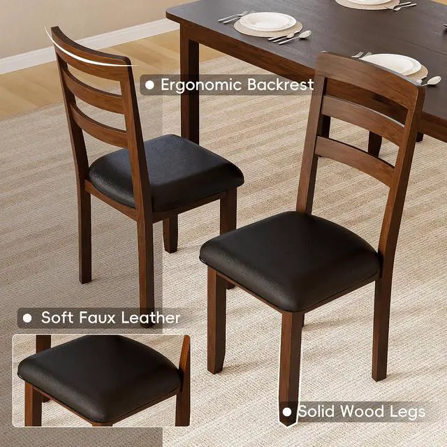 Alt view image 6 of 7 - Solid Wood 6 Piece Dining Table Set, Modern 58"/W Kitchen Table Set for 6 with 4 Upholstered Chairs & 1 Bench, Kitchen & Dining Room Sets for Kitchen, Restaurant (Black & Brown)
