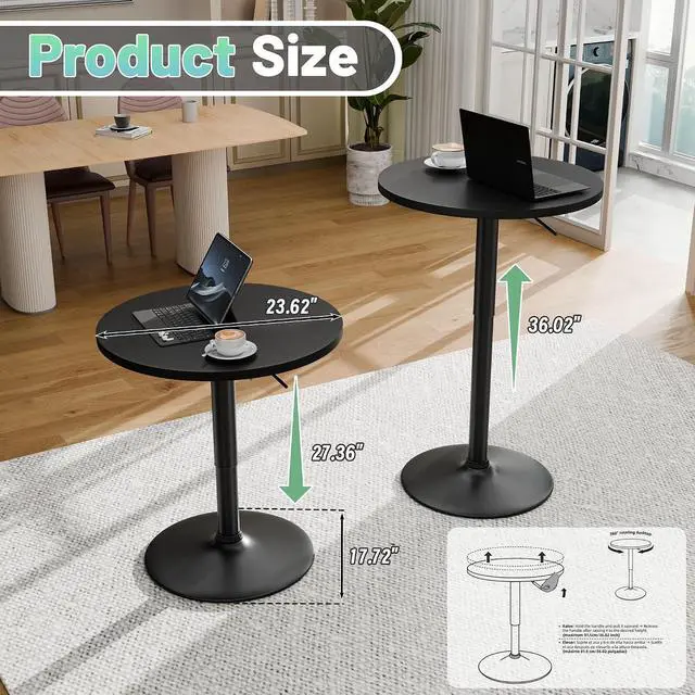 Alt view image 3 of 7 - Bistro Pub Table Height Adjustable Round Bar Table 27.4-36 Inches, 360°Swivel Cocktail Table for Dining Room, Party, Café (2, Black)