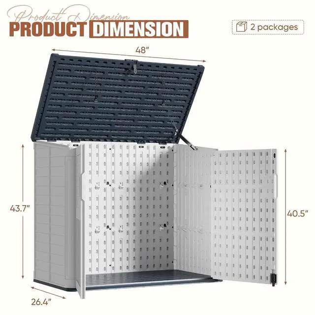 Alt view image 3 of 6 - 34 Cu Ft Resin Storage Shed, Waterproof Outdoor Storage Cabinet with Sloping Roof & Lockable Lid for Garden Tools, Trash Cans (Beige)