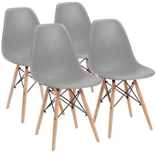 Main image of Pre Assembled Modern Style Dining Chair Mid Century Modern DSW Chair, Shell Lounge Plastic Chair for Kitchen, Dining, Bedroom, Living Room Side Chairs Set of 4(Gray)
