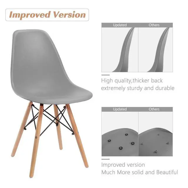 Alt view image 4 of 7 - Pre Assembled Modern Style Dining Chair Mid Century Modern DSW Chair, Shell Lounge Plastic Chair for Kitchen, Dining, Bedroom, Living Room Side Chairs Set of 4(Gray)