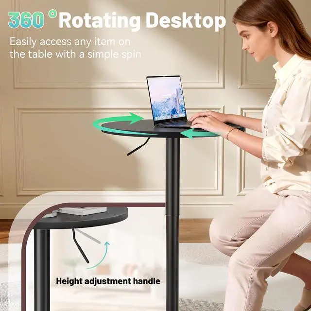 Alt view image 4 of 7 - Bistro Pub Table Height Adjustable Round Bar Table 27.4-36 Inches, 360°Swivel Cocktail Table for Dining Room, Party, Café (2, Black)