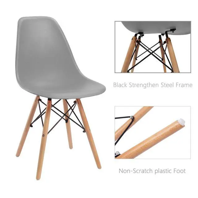 Alt view image 5 of 7 - Pre Assembled Modern Style Dining Chair Mid Century Modern DSW Chair, Shell Lounge Plastic Chair for Kitchen, Dining, Bedroom, Living Room Side Chairs Set of 4(Gray)