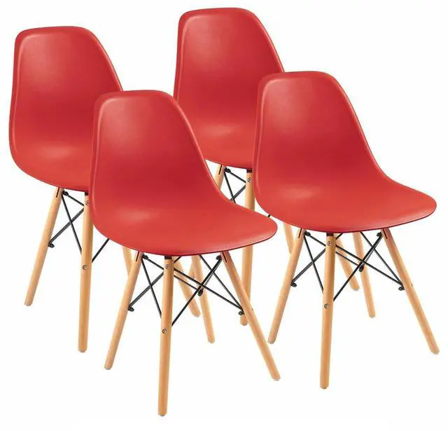 Main image of Modern Style Dining Chair Mid Century Modern DSW Chair, Shell Lounge Plastic Chair for Kitchen, Dining, Bedroom, Living Room Side Chairs Set of 4Red