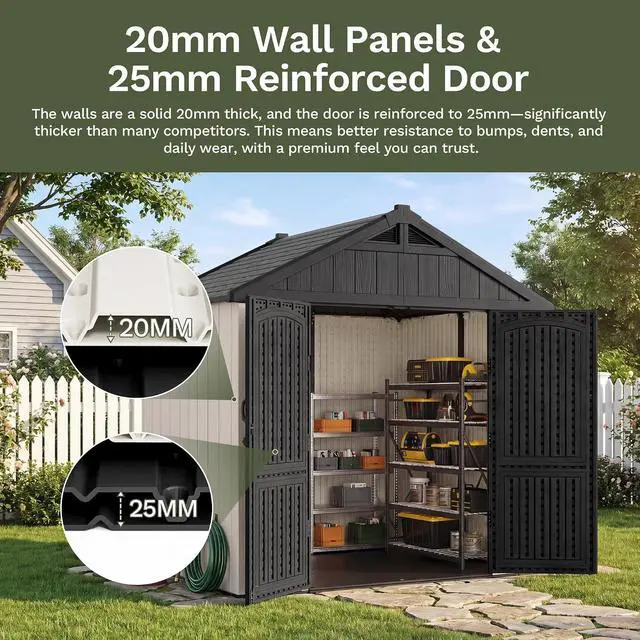 Alt view image 6 of 7 - Plastic Outdoor Storage Shed with Floor, 8 x 6 FT Resin Tool Garden Shed with DIY Window and Lockable Door, Outside Kick-it Shed for Patio,Garden, Backyard, Lawn, Beige
