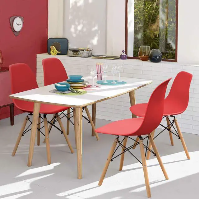 Alt view image 2 of 6 - Modern Style Dining Chair Mid Century Modern DSW Chair, Shell Lounge Plastic Chair for Kitchen, Dining, Bedroom, Living Room Side Chairs Set of 4Red