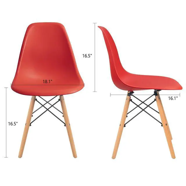 Alt view image 3 of 6 - Modern Style Dining Chair Mid Century Modern DSW Chair, Shell Lounge Plastic Chair for Kitchen, Dining, Bedroom, Living Room Side Chairs Set of 4Red