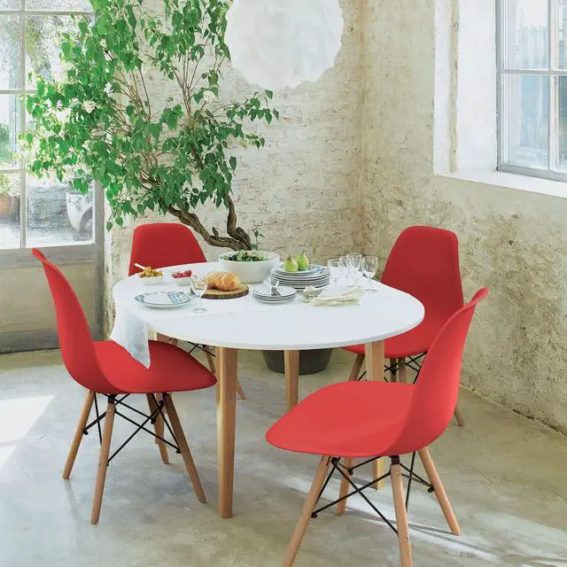 Alt view image 4 of 6 - Modern Style Dining Chair Mid Century Modern DSW Chair, Shell Lounge Plastic Chair for Kitchen, Dining, Bedroom, Living Room Side Chairs Set of 4Red