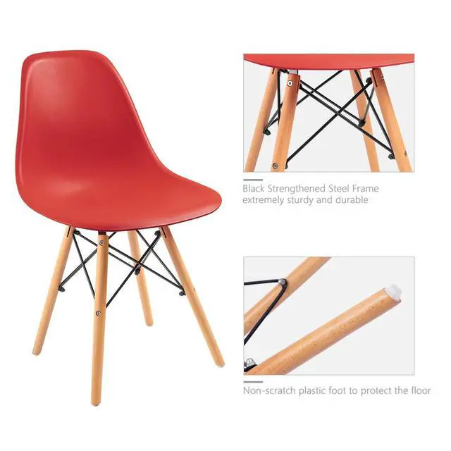 Alt view image 6 of 6 - Modern Style Dining Chair Mid Century Modern DSW Chair, Shell Lounge Plastic Chair for Kitchen, Dining, Bedroom, Living Room Side Chairs Set of 4Red
