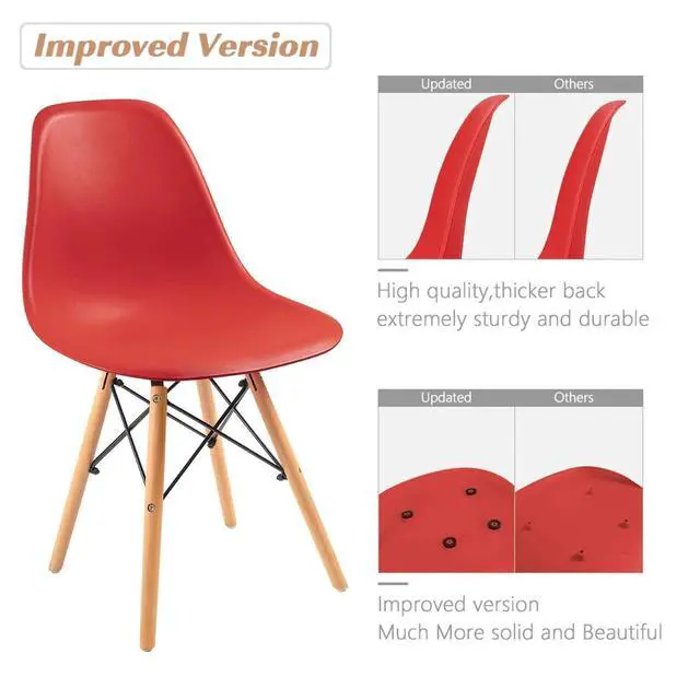 Alt view image 5 of 6 - Modern Style Dining Chair Mid Century Modern DSW Chair, Shell Lounge Plastic Chair for Kitchen, Dining, Bedroom, Living Room Side Chairs Set of 4Red