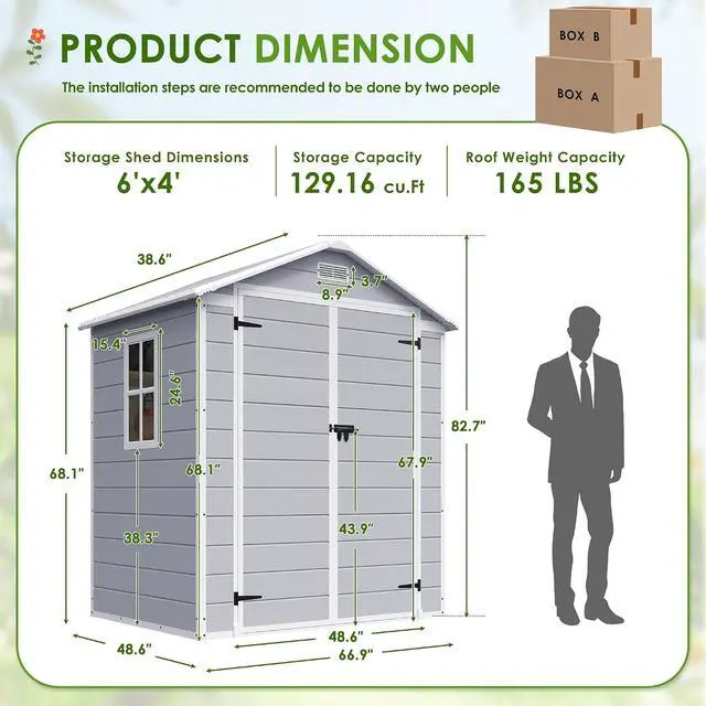 Alt view image 2 of 2 - Outdoor Storage Shed, 6 x 4 FT Resin Shed with Floor, Gray
