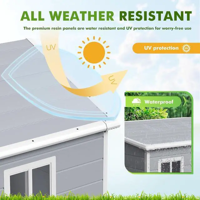 Alt view image 5 of 6 - 6 x 4 FT Plastic Outdoor Storage Shed with Floor, Resin Garden Shed with Window, Outside Waterproof Tool Shed with Lockable Door for Backyard, Patio, Poolside, Light Grey