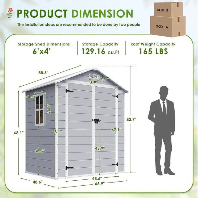 Alt view image 2 of 5 - 6x4 FT Outdoor Storage Shed with Floor Lockable Resin Garden Shed, Waterproof Plastic Tool Storage for Patio, Backyard & Lawn