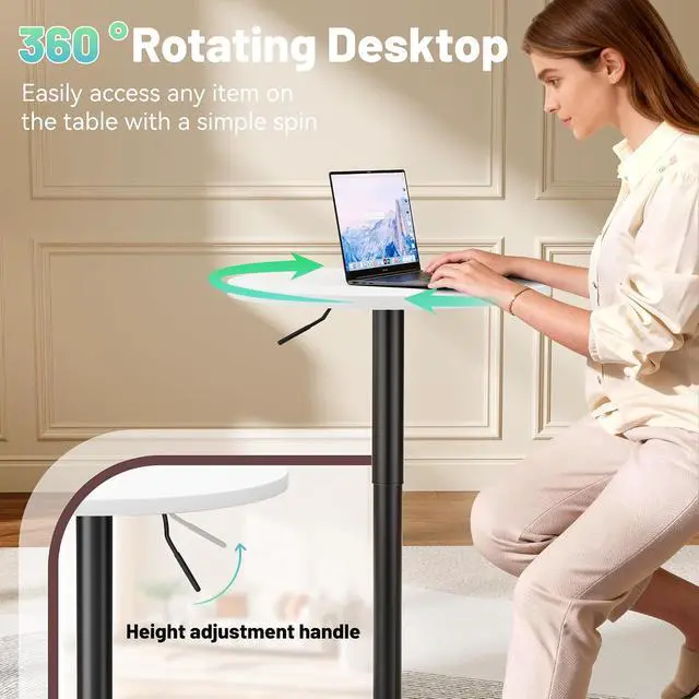 Alt view image 4 of 7 - Bistro Pub Table Height Adjustable Round Bar Table 27.4-36 Inches, 360°Swivel Cocktail Table for Dining Room, Party, Café (4, White-Black)