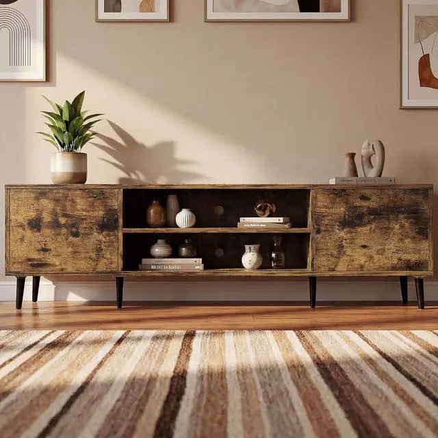 Main image of Mid-Century Modern TV Stand for 65-70 Inch TVs, 63 Inch Media Console with Storage, Entertainment Center with Push-Open Cabinets and Cable Management for Living Room (Rustic Brown, 63 Inches)
