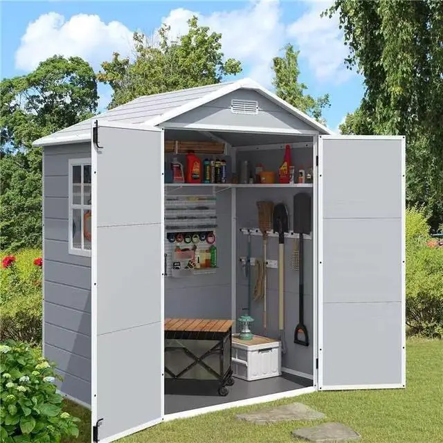 Alt view image 4 of 5 - 6x4 FT Outdoor Storage Shed with Floor Lockable Resin Garden Shed, Waterproof Plastic Tool Storage for Patio, Backyard & Lawn