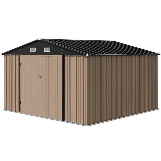 Alt view image 7 of 7 - 10 x 10 FT Outdoor Storage Shed, Metal Garden Sheds & Outdoor Storage Clearance, Large Tool Shed Outdoor with Single Lockable Door for Patio Lawn Backyard (Brown)