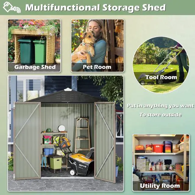 Alt view image 3 of 7 - Outdoor Storage Shed 6 x 4 FT Lockable Metal Garden Shed Steel Anti-Corrosion Storage House with Double Lockable Door for Backyard Outdoor Patio (Brown)