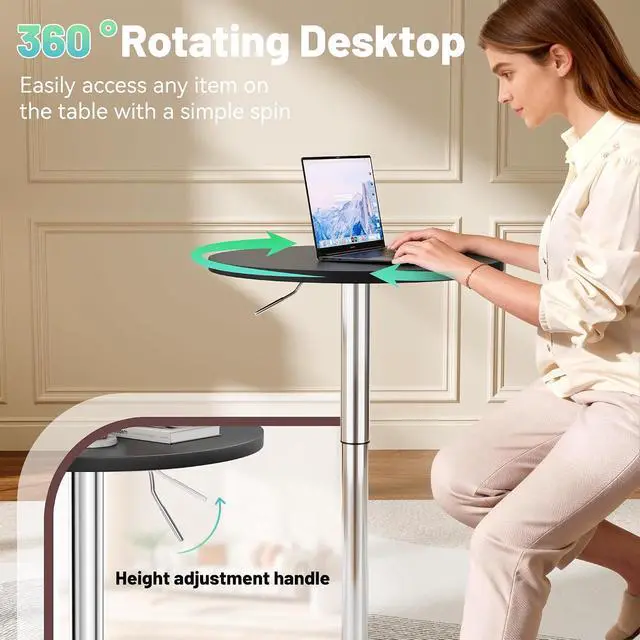 Alt view image 4 of 7 - Bistro Pub Table Height Adjustable Round Bar Table 27.4-36 Inches, 360°Swivel Cocktail Table for Dining Room, Party, Café (4, Black-Silver)