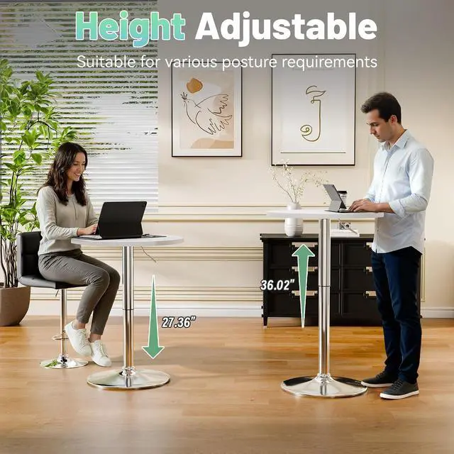 Alt view image 5 of 7 - Bistro Pub Table Height Adjustable Round Bar Table 27.4-36 Inches, 360°Swivel Cocktail Table for Dining Room, Party, Café (4, Black-Silver)