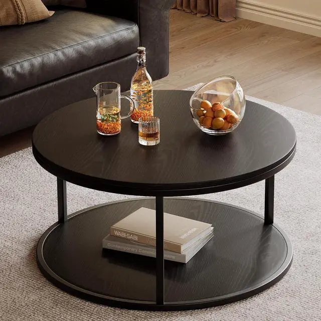 Main image of 36" Coffee Tables with Storage, 2-Tier Round Coffee Table, Center Table for Living Room, Furniture for Small Spaces, Black