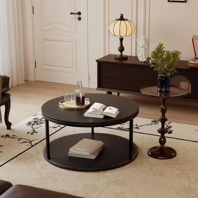 Alt view image 5 of 7 - 36" Coffee Tables with Storage, 2-Tier Round Coffee Table, Center Table for Living Room, Furniture for Small Spaces, Black