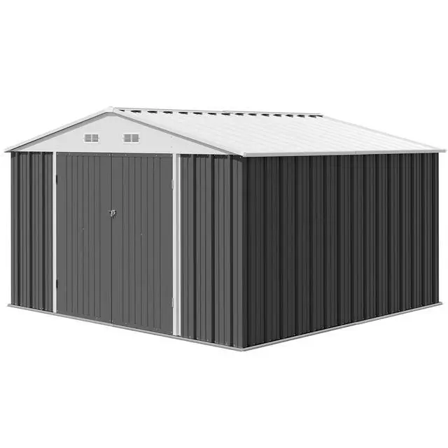 Alt view image 7 of 7 - 10 x 10 FT Outdoor Storage Shed, Metal Garden Sheds & Outdoor Storage Clearance, Large Tool Shed Outdoor with Single Lockable Door for Patio Lawn Backyard (Gray)