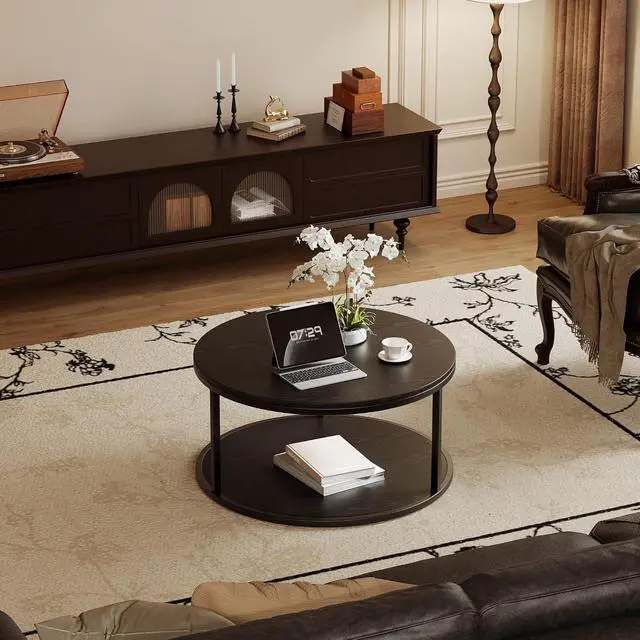Alt view image 6 of 7 - 36" Coffee Tables with Storage, 2-Tier Round Coffee Table, Center Table for Living Room, Furniture for Small Spaces, Black