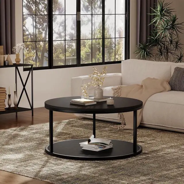 Alt view image 7 of 7 - 36" Coffee Tables with Storage, 2-Tier Round Coffee Table, Center Table for Living Room, Furniture for Small Spaces, Black