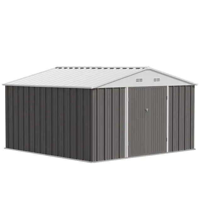 Alt view image 2 of 3 - 10 x 10 FT Outdoor Storage Shed, Large Metal Garden Shed (Grey)